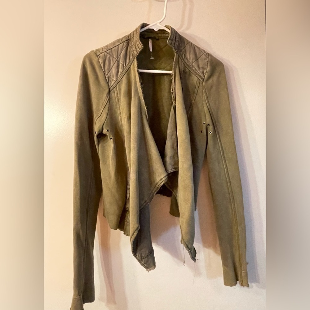 Free People Shrunken Moto jacket; moss green - Picture 4 of 9